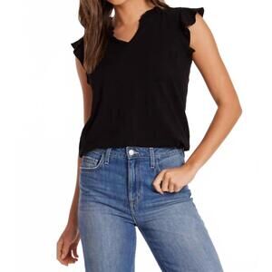 NEW MODODOC sleeveless v neck ruffle top in black